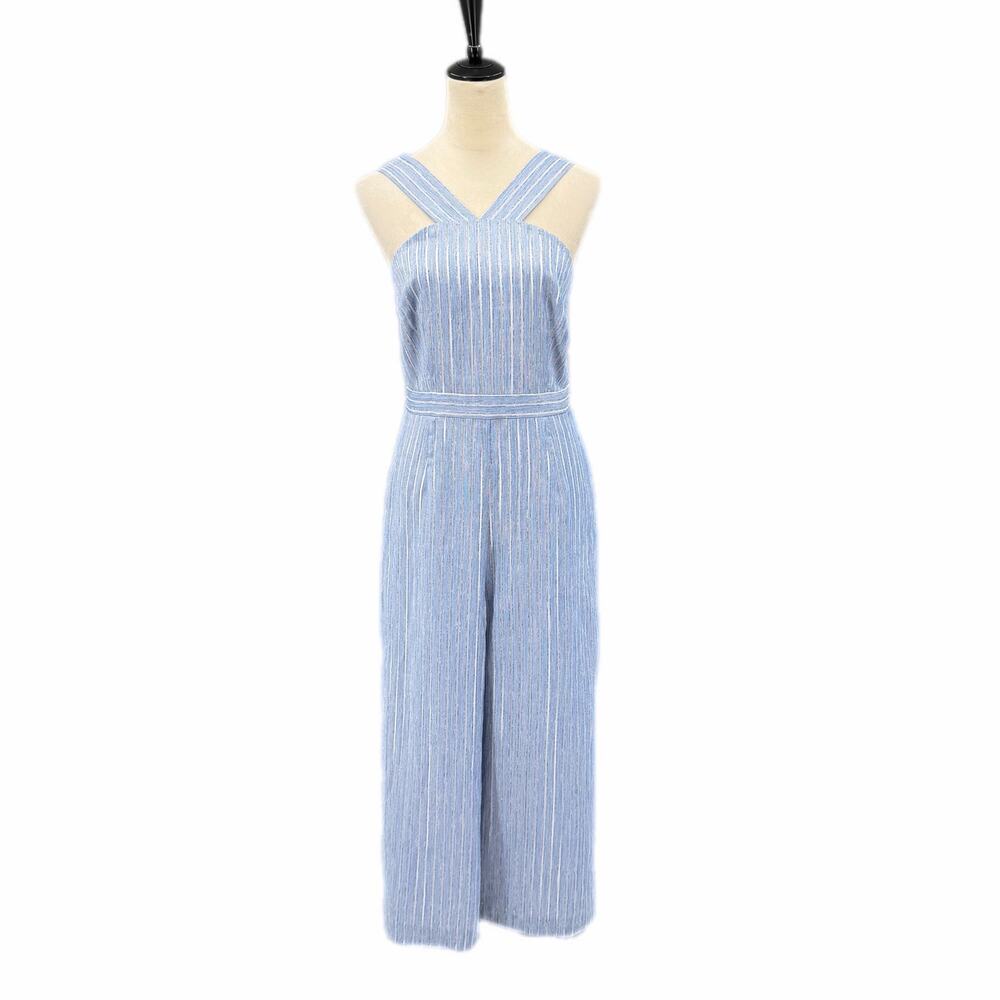 Cremieux NWT Mallory Blue & White Stripe Sleeveless Halter Neck Lined Jumpsuit